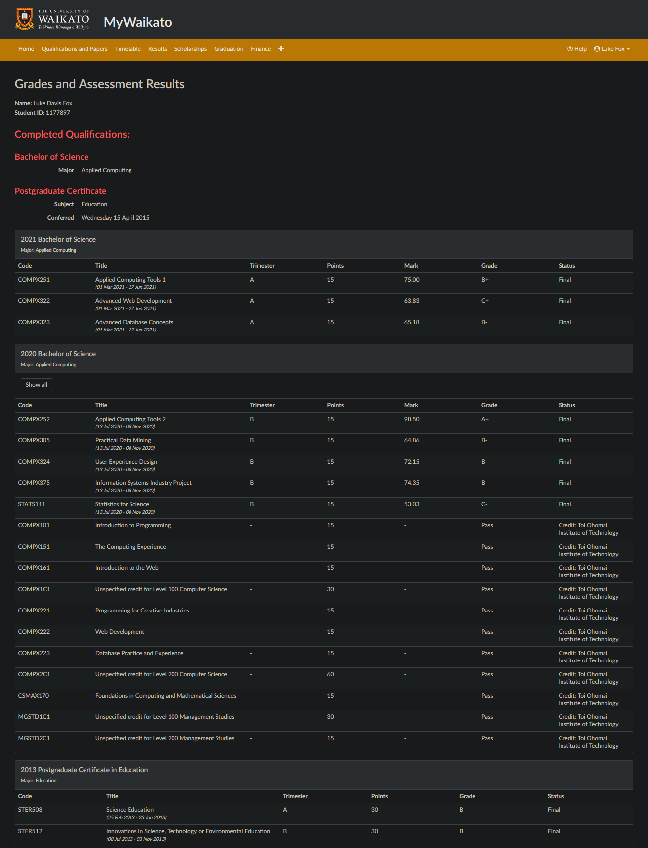 Final degree transcript